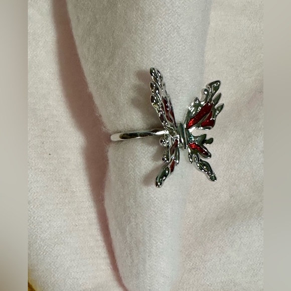 Butterfly Statement Ring Womens Big Large Silver Red New Adjustable - Picture 6 of 8